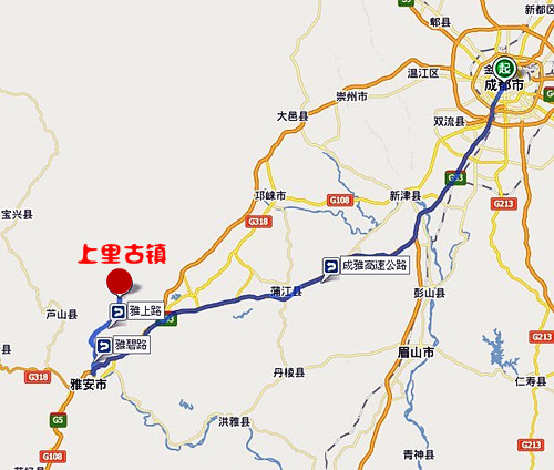 成都到上里古鎮路線圖