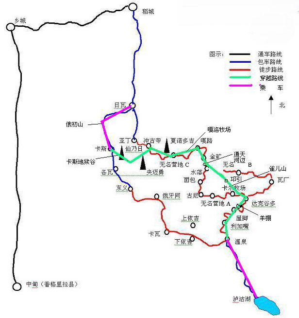 瀘沽湖到稻城穿越地圖